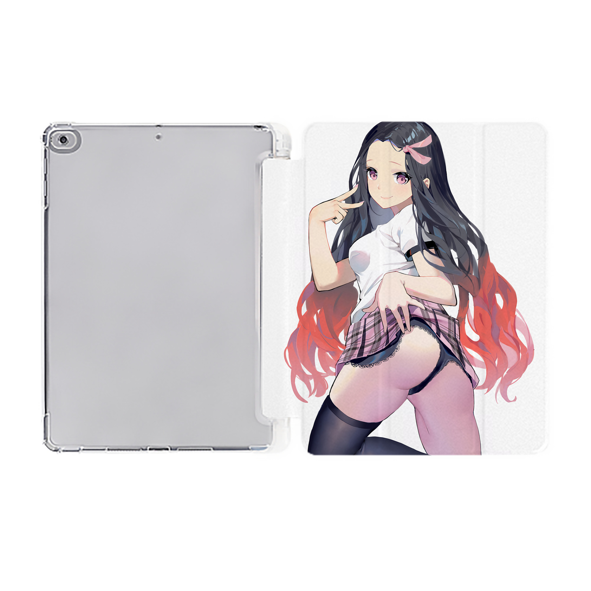 （画像用） 鬼滅の刃（きめつのやいば）竈門 禰󠄀豆子／かまど ねずこ Kamado Nezuko IPad ケース ペン収納付き 三つ折りスタンド PUレザー×シリコン 対応機種9.5/10.5/10.9インチ